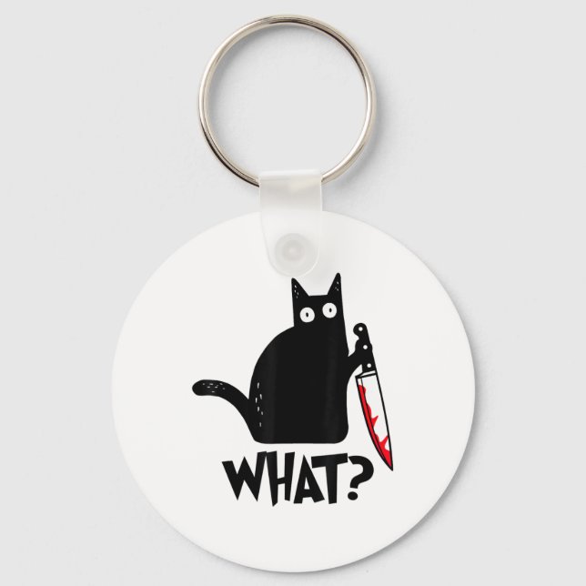 Cat What Funny Black Cat Murderous Cat With Knife  Keychain (Front)