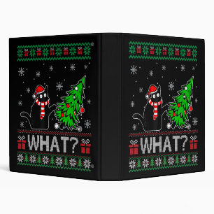 Cat What Funny Black Cat Pushing Christmas Tree 3 Ring Binder