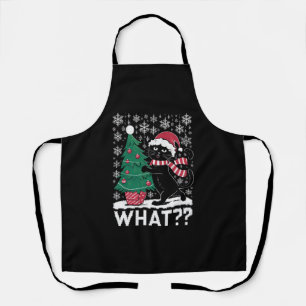 Cat What Funny Black Cat Pushing Christmas Tree  Apron
