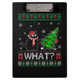 Cat What Funny Black Cat Pushing Christmas Tree Clipboard