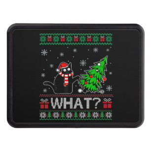 Cat What Funny Black Cat Pushing Christmas Tree Hitch Cover