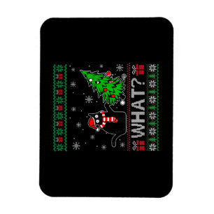 Cat What Funny Black Cat Pushing Christmas Tree Magnet