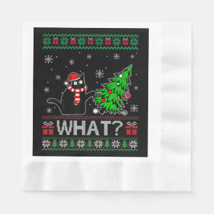 Cat What Funny Black Cat Pushing Christmas Tree Napkins