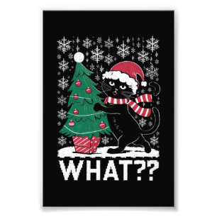 Cat What Funny Black Cat Pushing Christmas Tree Photo Print