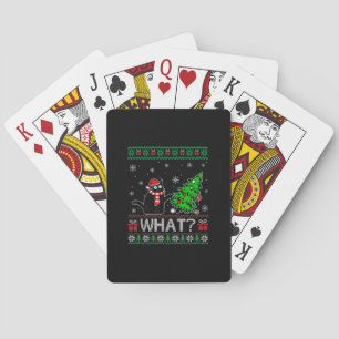 Cat What Funny Black Cat Pushing Christmas Tree Poker Cards