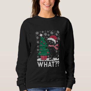 Cat What Funny Black Cat Pushing Christmas Tree Sweatshirt