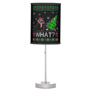Cat What Funny Black Cat Pushing Christmas Tree Table Lamp