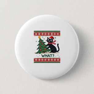 Cat What Funny Black Cat Pushing Christmas Tree Ug Button