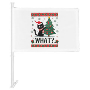Cat What Funny Black Cat Pushing Christmas Tree Ug Car Flag
