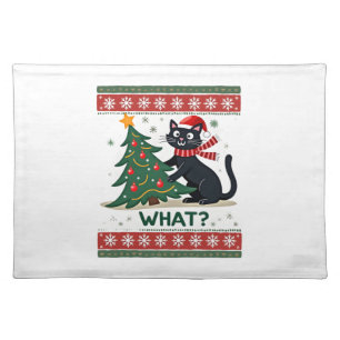 Cat What Funny Black Cat Pushing Christmas Tree Ug Cloth Placemat