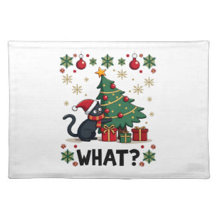 Cat What Funny Black Cat Pushing Christmas Tree Ug Cloth Placemat