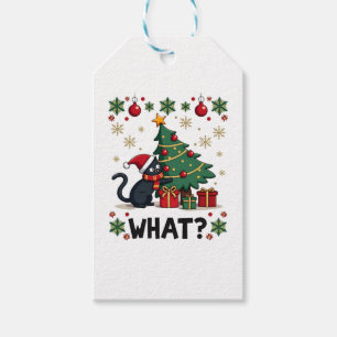 Cat What Funny Black Cat Pushing Christmas Tree Ug Gift Tags