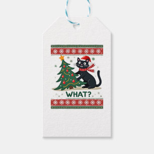 Cat What Funny Black Cat Pushing Christmas Tree Ug Gift Tags