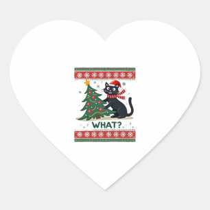 Cat What Funny Black Cat Pushing Christmas Tree Ug Heart Sticker