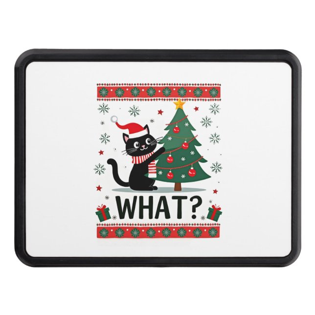 Cat What Funny Black Cat Pushing Christmas Tree Ug Hitch Cover (Front)