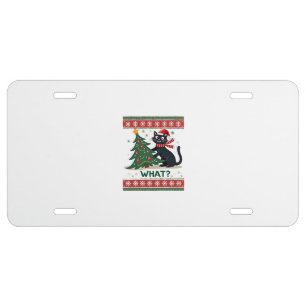 Cat What Funny Black Cat Pushing Christmas Tree Ug License Plate