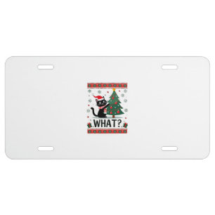 Cat What Funny Black Cat Pushing Christmas Tree Ug License Plate
