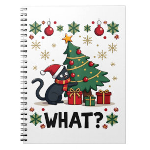Cat What Funny Black Cat Pushing Christmas Tree Ug Notebook