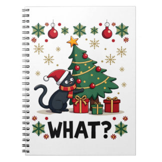 Cat What Funny Black Cat Pushing Christmas Tree Ug Notebook