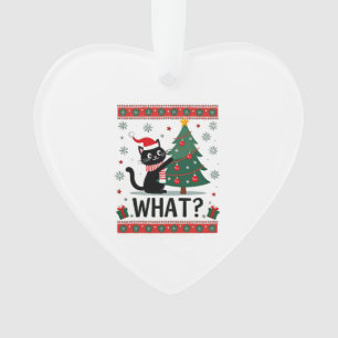 Cat What Funny Black Cat Pushing Christmas Tree Ug Ornament