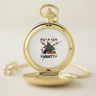 Cat What Funny Black Cat Pushing Christmas Tree Ug Pocket Watch