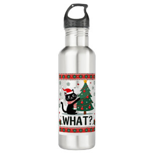 Cat What Funny Black Cat Pushing Christmas Tree Ug Stainless Steel Water Bottle