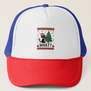 Cat What Funny Black Cat Pushing Christmas Tree Ug Trucker Hat