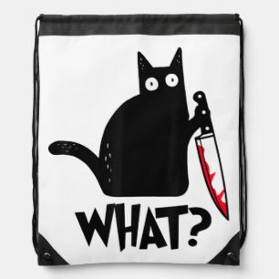 Cat What Funny Black Cat Shirt Murderous Cat With Drawstring Bag