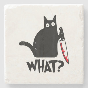 Cat What Funny Black Cat Shirt Murderous Cat With  Stone Coaster