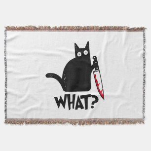 Cat What_ Funny Black Cat  Throw Blanket