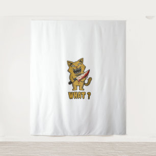 Cat what _ Funny creepy cat With Knife Tapestry