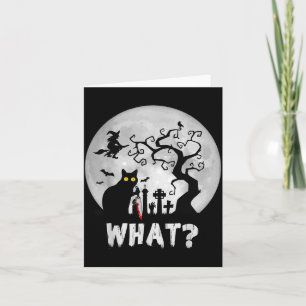 Cat What_ Halloween Black Cat With Knife - Funny Card