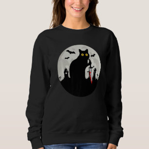Cat What Halloween Black Cat with Knife   What Cat Sweatshirt