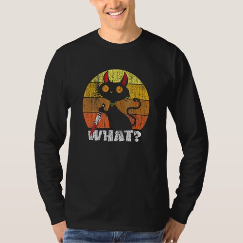 Cat What  Meh Cat  Black Cat With Knife T_Shirt