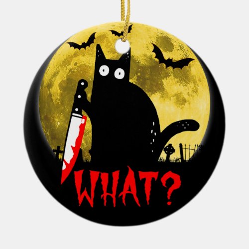 Cat What Murderous Black Cat Holding Knife Funny H Ceramic Ornament