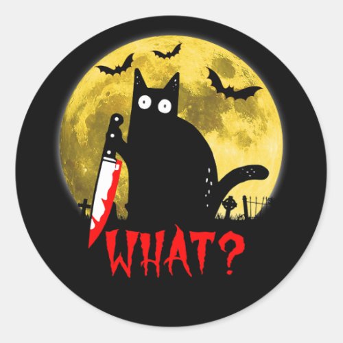 Cat What Murderous Black Cat Holding Knife Funny H Classic Round Sticker
