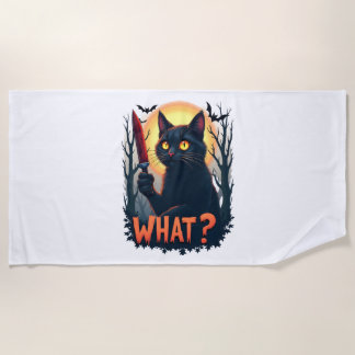 Cat What Murderous Black Cat With Knife Costume Ha Beach Towel