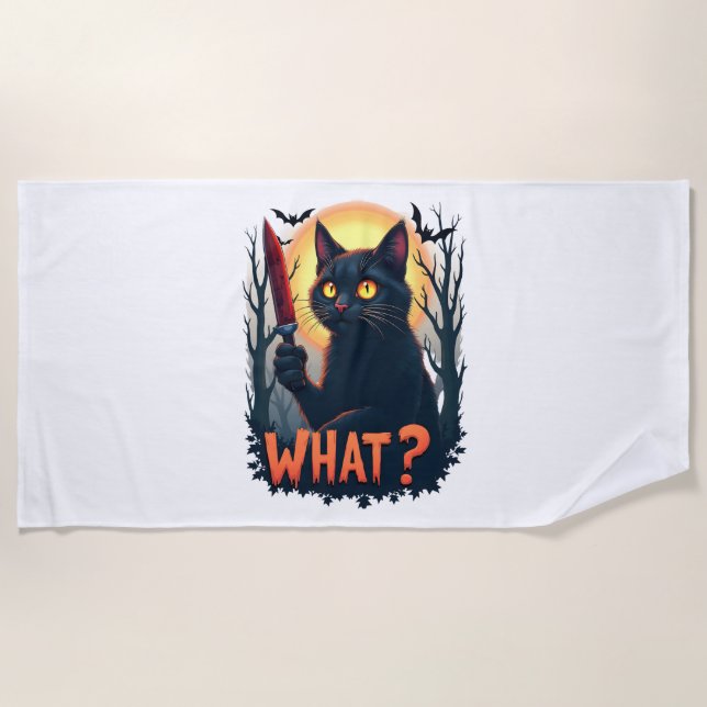 Cat What Murderous Black Cat With Knife Costume Ha Beach Towel (Front)