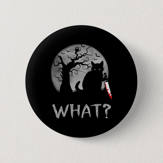 Cat What Murderous Black Cat With Knife Costume Ha Button (Front)
