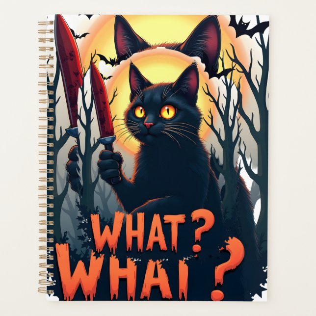 Cat What Murderous Black Cat With Knife Costume Ha Planner (Front)