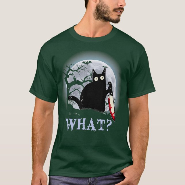Cat What Murderous Black Cat With Knife Costume T-Shirt (Front)