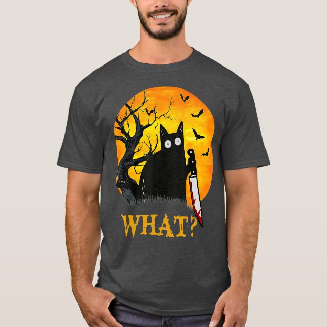 Cat What Murderous Black Cat With Knife Costume T-Shirt (Front)