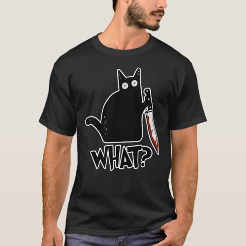 Cat What Murderous Black Cat With Knife Gift Premi T_Shirt