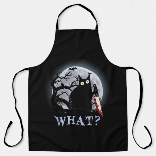 Cat What Murderous Black Cat With Knife Halloween Apron