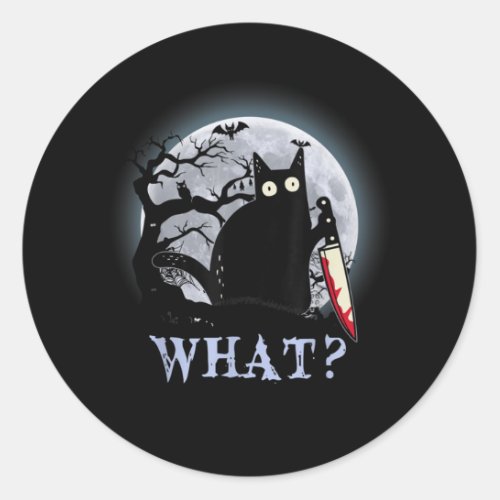 Cat What Murderous Black Cat With Knife Halloween Classic Round Sticker