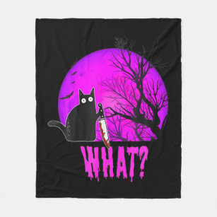 Cat What Murderous Black Cat With Knife Halloween  Fleece Blanket