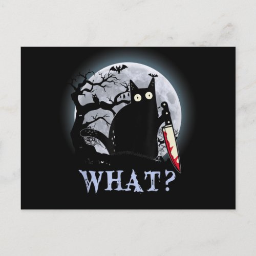 Cat What Murderous Black Cat With Knife Halloween Holiday Postcard