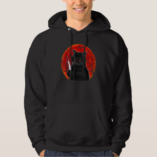 Cat What  Murderous Black Cat With Knife Halloween Hoodie