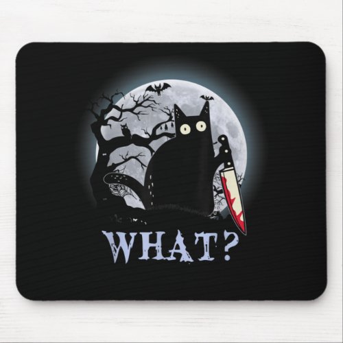 Cat What Murderous Black Cat With Knife Halloween Mouse Pad