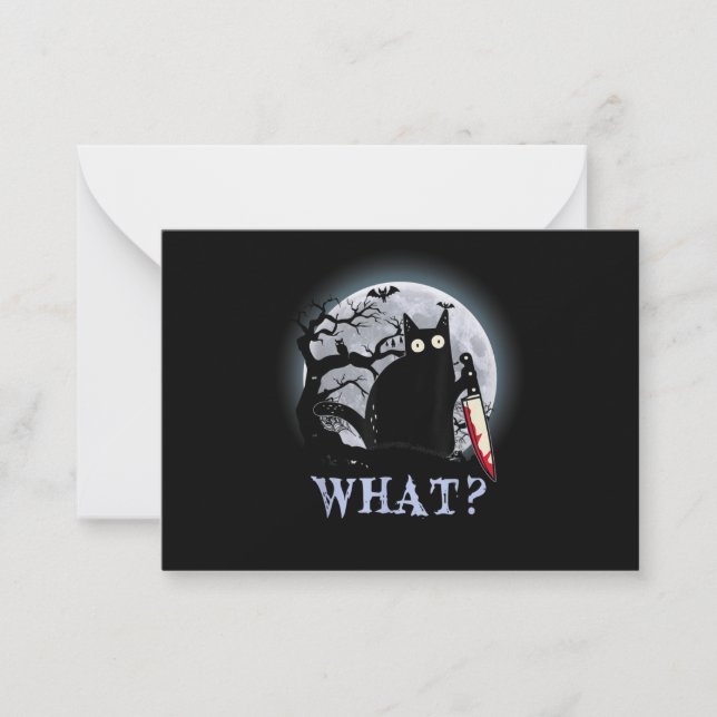 Cat What Murderous Black Cat With Knife Halloween Note Card (Front)